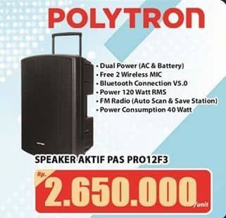 Promo Harga Polytron Professional Speaker Portable Bluetooth Karaoke 12 Inch PAS PRO12F3  - Hari Hari