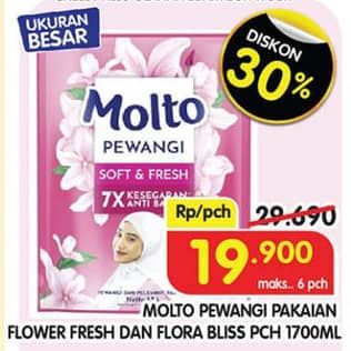 Promo Harga Molto Pewangi Hijab Soft Fresh, Active Fresh 1700 ml - Superindo