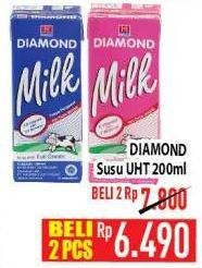 Promo Harga DIAMOND Milk UHT Full Cream, Strawberry 200 ml - Hypermart