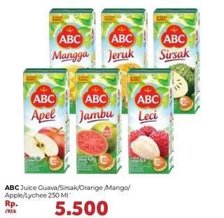 Promo Harga ABC Juice Guava, Sirsak, Orange, Mangga, Apple, Lychee 250 ml - Carrefour