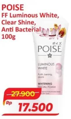 Promo Harga Poise Facial Foam Luminous White, Clear Shine, Anti Bacterial 100 gr - Alfamart