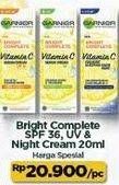 Promo Harga GARNIER Light Complete Cream Vitamin C SPF 36/PA+++, White Speed Day Serum Cream UV, Night Yoghurt Sleeping Mask 20 ml - Indomaret
