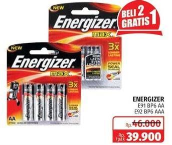 Promo Harga ENERGIZER Battery Alkaline E92 BP6 AAA, E91 BP6 AA  - Lotte Grosir