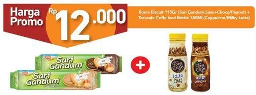 ROMA Sari Gandum 115gr Susu Cokelat/Peanut Butter + TORABIKA  Toracafe Ice Cappuccino / Miky Latte 180ml