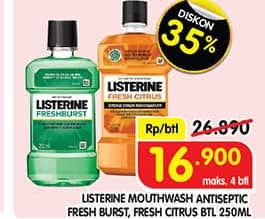 Promo Harga Listerine Mouthwash Antiseptic Fresh Burst, Fresh Citrus 250 ml - Superindo