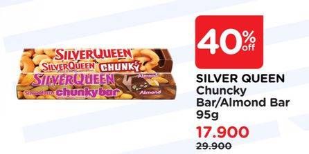 Promo Harga SILVER QUEEN Chunky Bar Almonds, Cashew 95 gr - Watsons