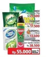 Promo Harga Rinso Anti Noda + Sunlight Pencuci Piring + Super Pell Pembersih Lantai + Baygon  - LotteMart