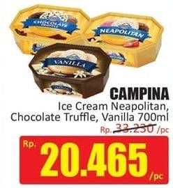 Promo Harga CAMPINA Ice Cream Neapolitan, Chocolate Truffle, Vanilla 700 ml - Hari Hari