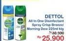 Promo Harga DETTOL Disinfectant Spray Crips Breeze, Spray Morning Dew 225 ml - Indomaret