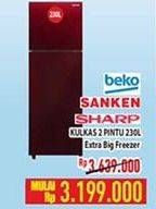 Promo Harga BEKO/SANKEN/SHARP Kulkas 2 Pintu 230L  - Hypermart