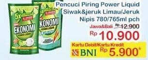 Promo Harga EKONOMI Pencuci Piring Power Liquid Jeruk Nipis, Siwak Jeruk Limau 780 ml - Indomaret