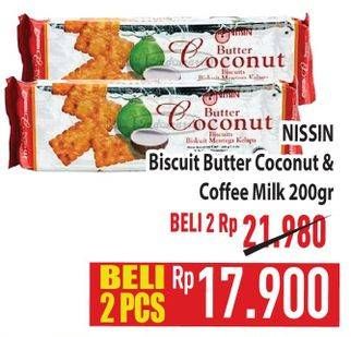 Promo Harga Nissin Biscuits Butter Coconut, Coffee Milk 200 gr - Hypermart