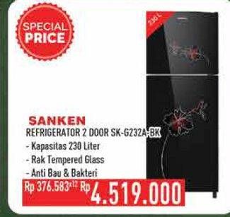 Promo Harga SANKEN SK-G232 | Kulkas 2 Pintu 230ltr BK (Black)  - Hypermart