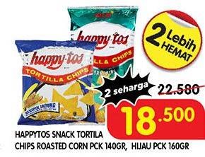 Promo Harga HAPPY TOS Tortilla Chips Hijau, Jagung Bakar/Roasted Corn 140 gr - Superindo