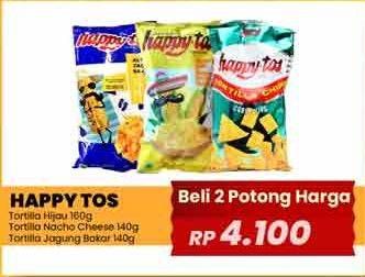 Promo Harga Happy Tos Tortilla Chips Hijau, Jagung Bakar/Roasted Corn, Nacho Cheese 140 gr - Yogya