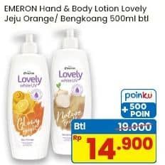 Promo Harga Emeron Lovely White Hand & Body Lotion Smooth Bright Jeju Orange, Nourish Bright Bengkoang 500 ml - Indomaret