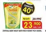 Promo Harga ZWITSAL Natural Baby Bath Natural Milk, Rich Honey 450 ml - Superindo