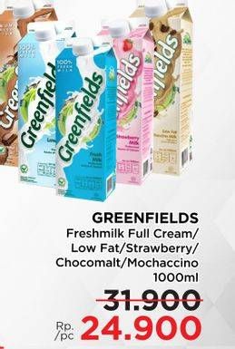 Promo Harga Greenfields Fresh Milk Full Cream, Low Fat, Strawberry, Choco Malt, Low Fat Mochaccino 1000 ml - Lotte Grosir