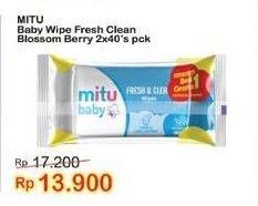 Promo Harga Mitu Baby Wipes Fresh & Clean Blue Blossom Berry per 2 pouch 40 pcs - Indomaret