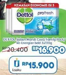 Promo Harga DETTOL Bar Soap Cool, Reenergize, Family per 3 pcs 110 gr - Indomaret