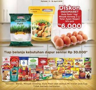 Promo Harga INDOMARET Minya Goreng 2ltr / Gula Pasir 1kg / Telur Ayam 10s  - Indomaret