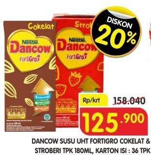 Promo Harga DANCOW Fortigro UHT Cokelat, Stroberi per 36 pcs 180 ml - Superindo