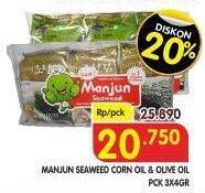 Promo Harga MANJUN Seaweed Corn Oil Laver, Olive Oil per 3 pcs 4 gr - Superindo