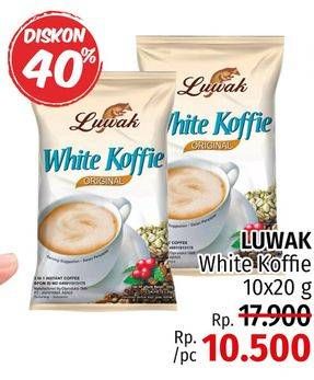 Promo Harga Luwak White Koffie Original per 10 sachet 20 gr - LotteMart