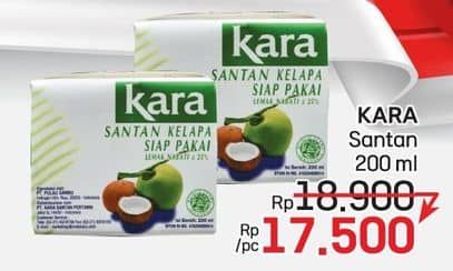 Promo Harga Kara Coconut Cream (Santan Kelapa) 200 ml - LotteMart