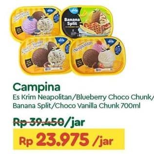 Promo Harga Campina Ice Cream Neapolitan, Blueberry Choco Chunk, Banana Split, Chocolate Vanilla Choco Chunk 700 ml - TIP TOP