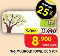 Promo Harga 365 Multifold Towel 150 sheet - Superindo