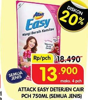 Promo Harga ATTACK Easy Detergent Liquid Sparkling Blooming, Sweet Glamour 750 ml - Superindo