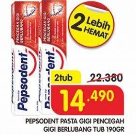 Promo Harga PEPSODENT Pasta Gigi Pencegah Gigi Berlubang per 2 pcs 190 gr - Superindo