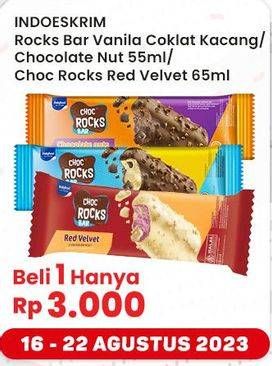 Promo Harga Indoeskrim Rocks Bar Chocolate Nuts, Vanila Nuts, Red Velvet 55 ml - Indomaret
