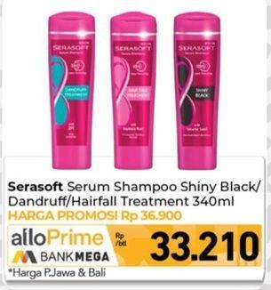 Promo Harga Serasoft Shampoo Shiny Black, Anti Dandruff, Hairfall Treatment 340 ml - Carrefour