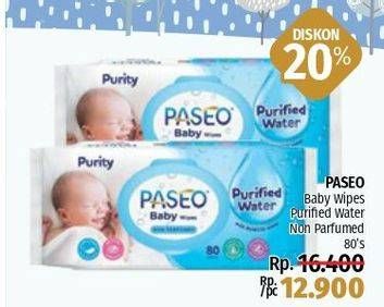 Promo Harga PASEO Baby Wipes Purity Non Perfumed 80 sheet - LotteMart
