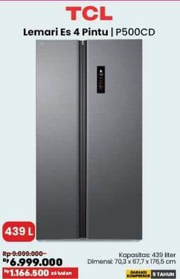 Promo Harga TCL P500CD Lemari Es 4 Pintu 439 L  - COURTS