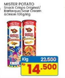 Promo Harga Mister Potato Snack Crisps Original, BBQ 100 gr - Indomaret
