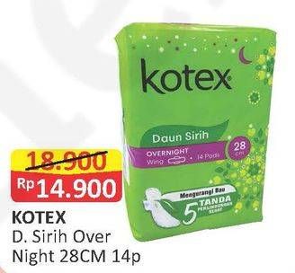 Promo Harga Kotex Daun Sirih Overnight Wing 28cm 14 pcs - Alfamart