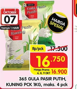 Promo Harga 365 Gula Pasir Kuning, Putih 1000 gr - Superindo