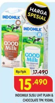 Promo Harga Indomilk Susu UHT Full Cream Plain, Cokelat 950 ml - Superindo