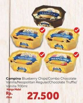 Promo Harga CAMPINA Ice Cream Blueberry Choco Chunk, Neapolitan, Vanilla 700 ml - Carrefour