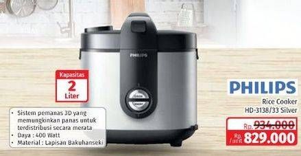 Promo Harga Philips Rice Cooker HD-3138/33  - Lotte Grosir