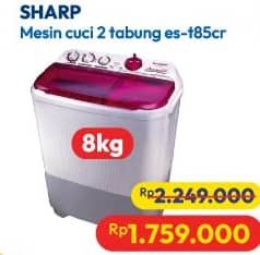 Promo Harga Sharp ES-T85CR-BK/VK/PK 8kg Twin Tub Super Aquamagic Series  - Hypermart