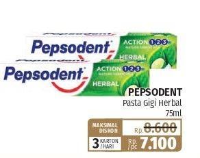 Promo Harga Pepsodent Pasta Gigi Action 123 Herbal 75 gr - Lotte Grosir