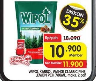 Promo Harga WIPOL Karbol Wangi Classic Pine, Lemon 780 ml - Superindo