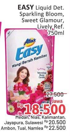 Promo Harga Attack Easy Detergent Liquid Sparkling Blooming, Sweet Glamour, Lively Energetic 750 ml - Alfamidi