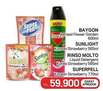 Promo Harga Baygon Aerosol/Sunlight Pencuci Piring/Rinso Liquid Detergent/Super Pell Pembersih Lantai  - LotteMart