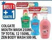 Promo Harga COLGATE Toothpaste Total 150gr/Mouthwash 250ml/ZEN Body Wash 500ml  - Hypermart