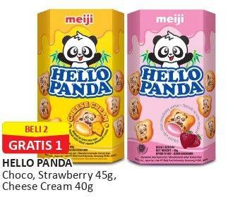 Promo Harga MEIJI HELLO PANDA Biscuit Cheese Cream, Chocolate, Strawberry 45 gr - Alfamart